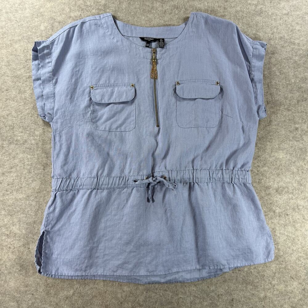 Ellen Tracy Coastal 100% Linen Cinched Waist Utility Top - Size Large